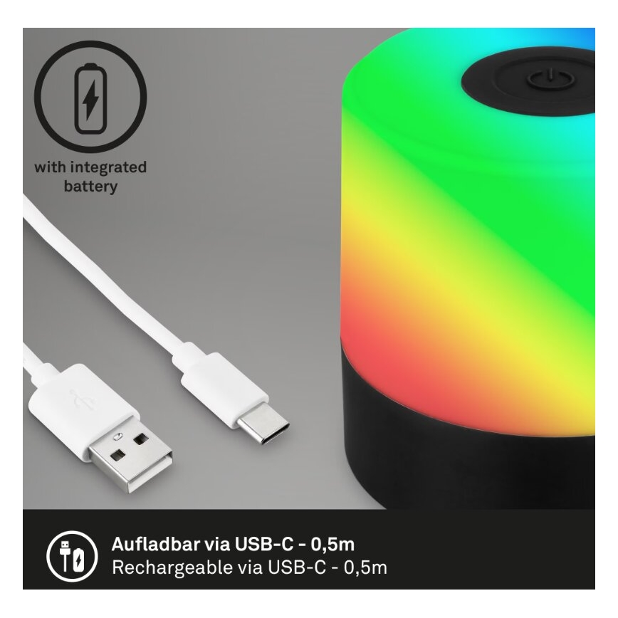 Briloner 7462015 - Επαναφορτιζόμενος εξωτερικός επιτραπέζιος φωτισμός LED RGB LED/1,5W/5V IP44 1200 mAh μαύρο