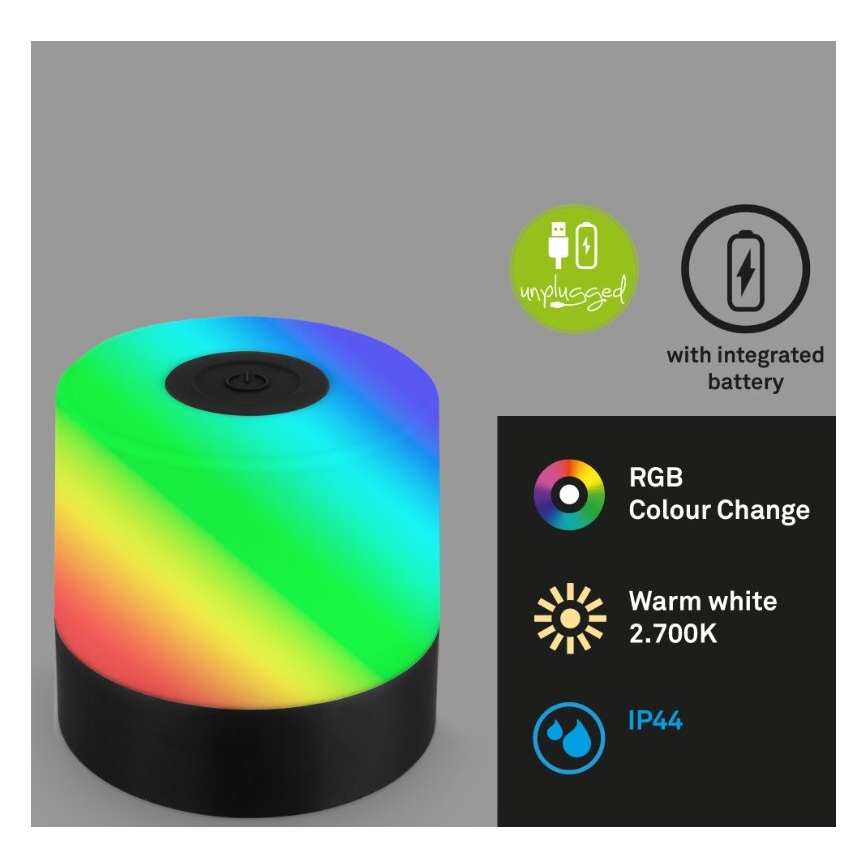 Briloner 7462015 - LED RGB Επαναφορτιζόμενο Εξωτερικού χώρου Επιτραπέζιο φωτιστικό LED/1,5W/5V IP44 μαύρο