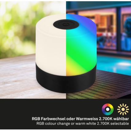 Briloner 7462015 - LED RGB Επαναφορτιζόμενο Εξωτερικού χώρου Επιτραπέζιο φωτιστικό LED/1,5W/5V IP44 μαύρο