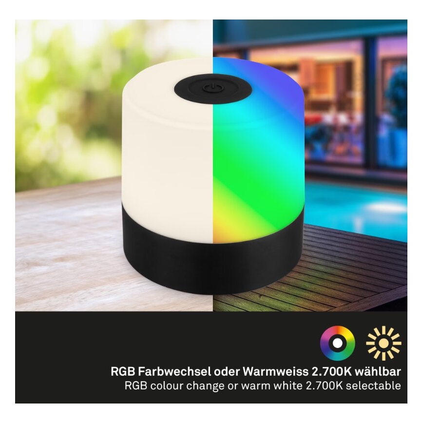 Briloner 7462015 - LED RGB Επαναφορτιζόμενο Εξωτερικού χώρου Επιτραπέζιο φωτιστικό LED/1,5W/5V IP44 μαύρο