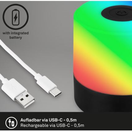 Briloner 7462015 - LED RGB Επαναφορτιζόμενο Εξωτερικού χώρου Επιτραπέζιο φωτιστικό LED/1,5W/5V IP44 μαύρο