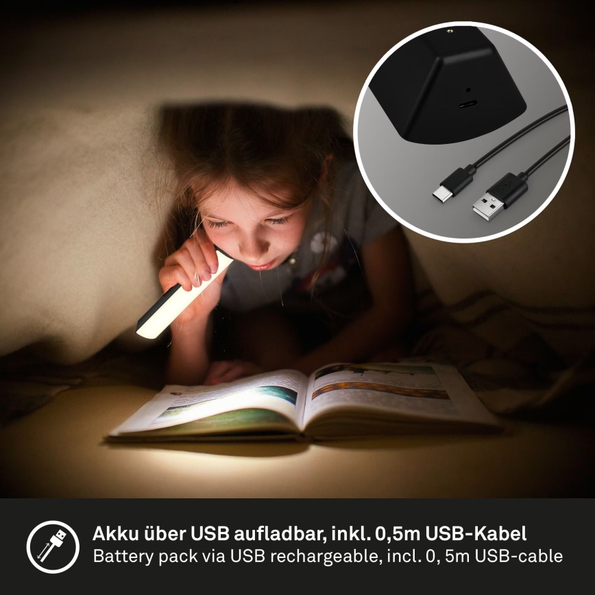 Briloner 7474-015 - LED Dimming αφής επαναφορτιζόμενο Εξωτερικού χώρου Επιτραπέζιο φωτιστικό 2σε1 LED/7W/5V 2200 mAh USB 3000K IP44 μαύρο