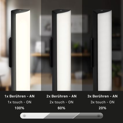Briloner 7474-015 - LED Dimming αφής επαναφορτιζόμενο Εξωτερικού χώρου Επιτραπέζιο φωτιστικό 2σε1 LED/7W/5V 2200 mAh USB 3000K IP44 μαύρο