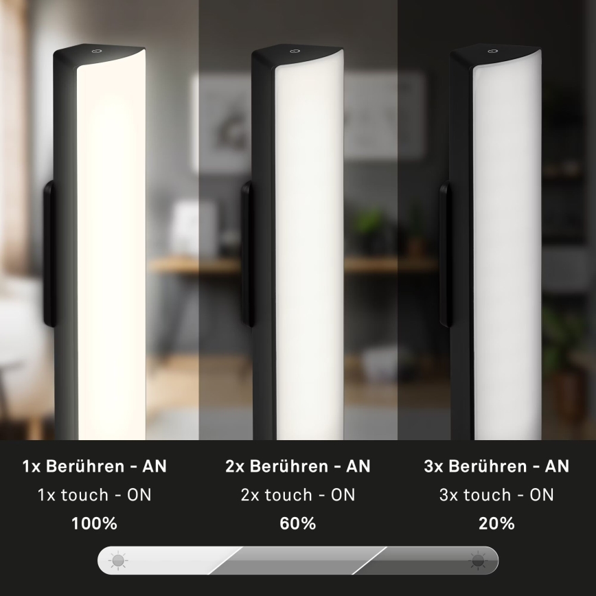 Briloner 7474-015 - LED Dimming αφής επαναφορτιζόμενο Εξωτερικού χώρου Επιτραπέζιο φωτιστικό 2σε1 LED/7W/5V 2200 mAh USB 3000K IP44 μαύρο