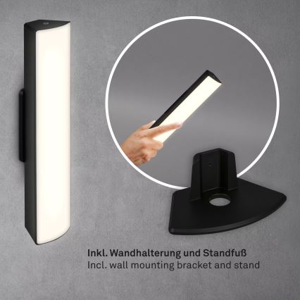 Briloner 7474-015 - LED Dimming αφής επαναφορτιζόμενο Εξωτερικού χώρου Επιτραπέζιο φωτιστικό 2σε1 LED/7W/5V 2200 mAh USB 3000K IP44 μαύρο