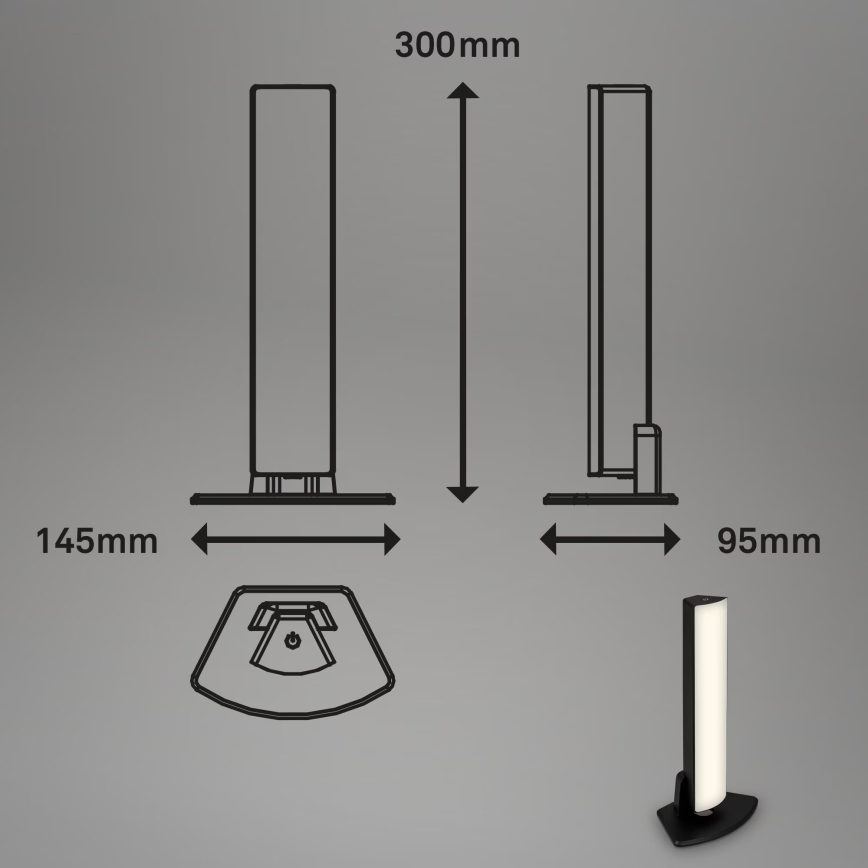 Briloner 7474-015 - LED Dimming αφής επαναφορτιζόμενο Εξωτερικού χώρου Επιτραπέζιο φωτιστικό 2σε1 LED/7W/5V 2200 mAh USB 3000K IP44 μαύρο
