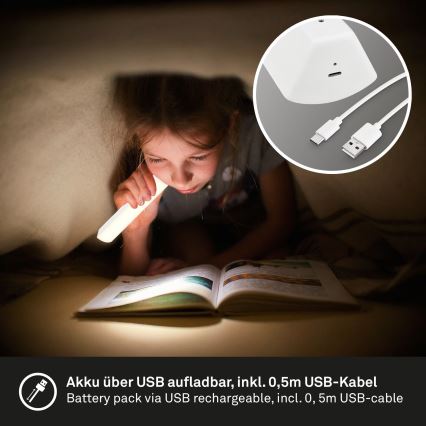 Briloner 7474-016 - LED Dimming αφής επαναφορτιζόμενο Εξωτερικού χώρου Επιτραπέζιο φωτιστικό 2σε1 LED/7W/5V 2200 mAh USB 3000K IP44 λευκό