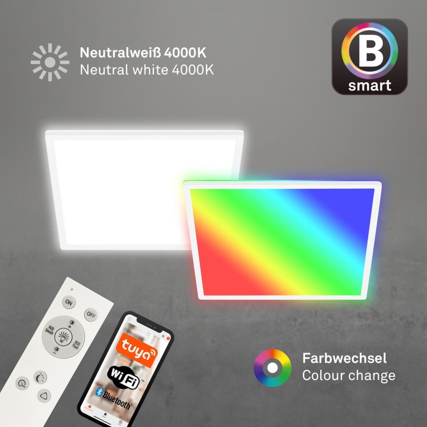 Briloner 7491-016 - LED RGBW ρυθμιζόμενο φωτιστικό οροφής SMART LED/22W/230V 4000K 42x42 cm Wi-Fi Tuya + τηλεχειριστήριο
