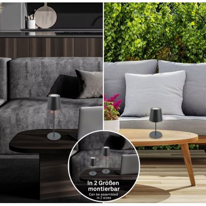 Briloner 7507015 - Επαναφορτιζόμενος εξωτερικός επιτραπέζιος φωτισμός LED RGB με ρύθμιση φωτεινότητας 2 σε 1 LED/2,5W/5V IP44 ανθρακί