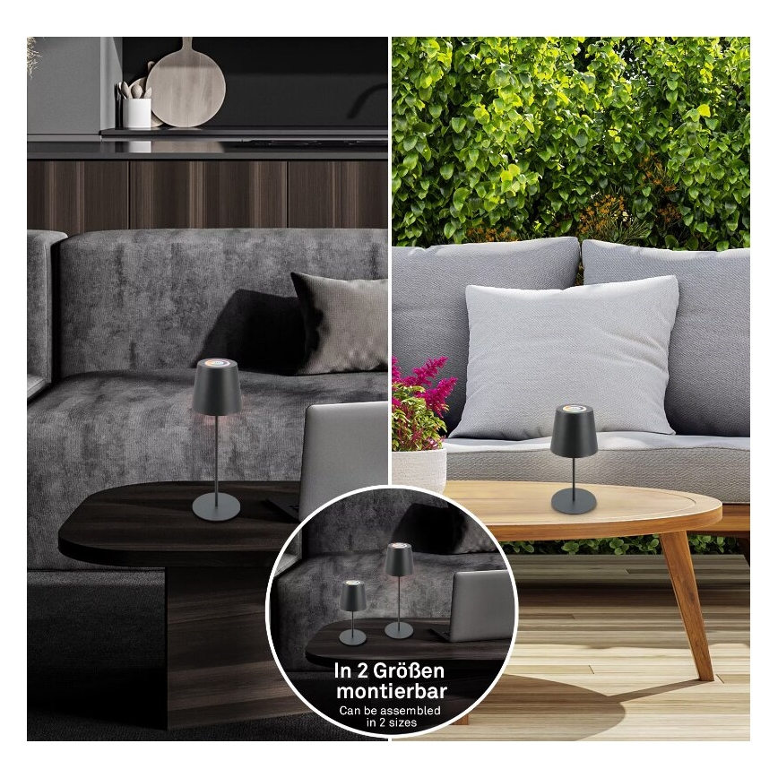 Briloner 7507015 - Επαναφορτιζόμενος εξωτερικός επιτραπέζιος φωτισμός LED RGB με ρύθμιση φωτεινότητας 2 σε 1 LED/2,5W/5V IP44 ανθρακί