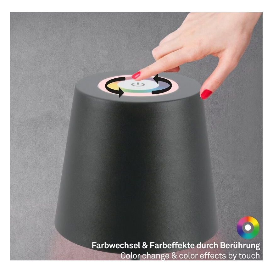 Briloner 7507015 - Επαναφορτιζόμενος εξωτερικός επιτραπέζιος φωτισμός LED RGB με ρύθμιση φωτεινότητας 2 σε 1 LED/2,5W/5V IP44 ανθρακί