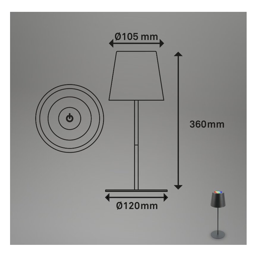 Briloner 7507015 - Επαναφορτιζόμενος εξωτερικός επιτραπέζιος φωτισμός LED RGB με ρύθμιση φωτεινότητας 2 σε 1 LED/2,5W/5V IP44 ανθρακί