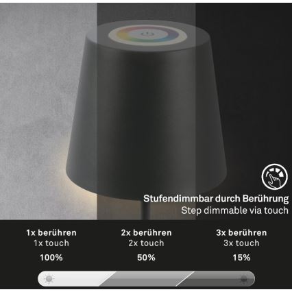 Briloner 7507015 - LED RGB Dimming επαναφορτιζόμενο Εξωτερικού χώρου Επιτραπέζιο φωτιστικό 2σε1 LED/2,5W/5V IP44 ανθρακί