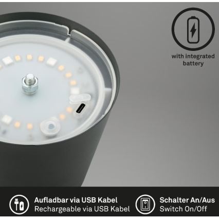 Briloner 7507015 - LED RGB Dimming επαναφορτιζόμενο Εξωτερικού χώρου Επιτραπέζιο φωτιστικό 2σε1 LED/2,5W/5V IP44 ανθρακί