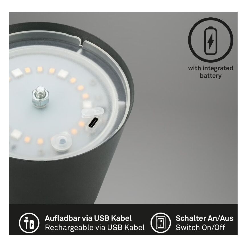 Briloner 7507015 - LED RGB Dimming επαναφορτιζόμενο Εξωτερικού χώρου Επιτραπέζιο φωτιστικό 2σε1 LED/2,5W/5V IP44 ανθρακί