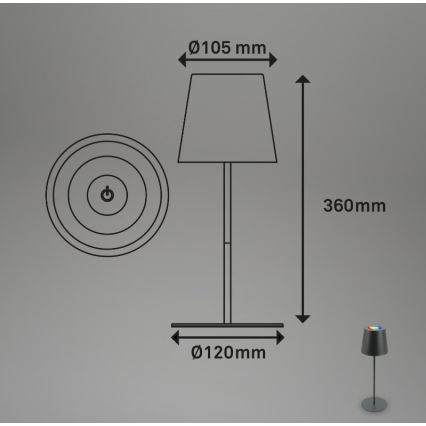 Briloner 7507015 - LED RGB Dimming επαναφορτιζόμενο Εξωτερικού χώρου Επιτραπέζιο φωτιστικό 2σε1 LED/2,5W/5V IP44 ανθρακί