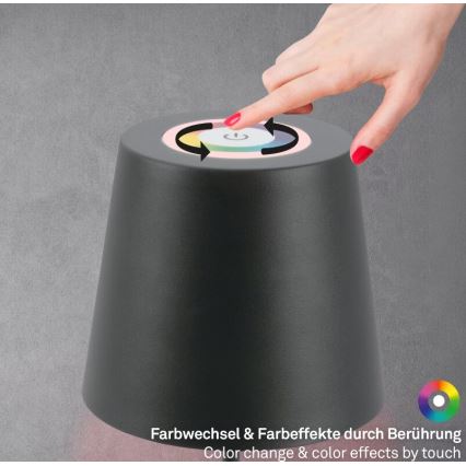 Briloner 7507015 - LED RGB ρυθμιζόμενη επαναφορτιζόμενη εξωτερική επιτραπέζια λάμπα 2-σε-1 LED/2,5W/5V IP44 1200 mAh ανθρακί