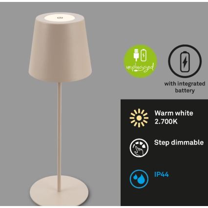 Briloner 7508011 - LED Dimming επαναφορτιζόμενο Εξωτερικού χώρου Επιτραπέζιο φωτιστικό 2σε1 LED/2,5W/5V IP44 μπεζ