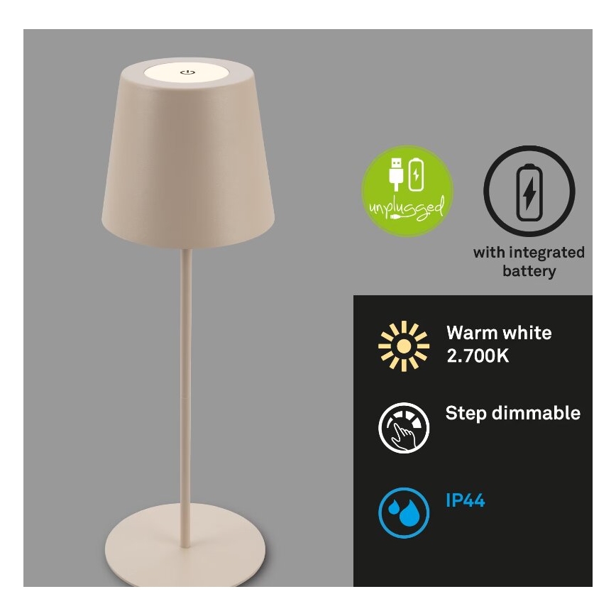 Briloner 7508011 - LED Dimming επαναφορτιζόμενο Εξωτερικού χώρου Επιτραπέζιο φωτιστικό 2σε1 LED/2,5W/5V IP44 μπεζ