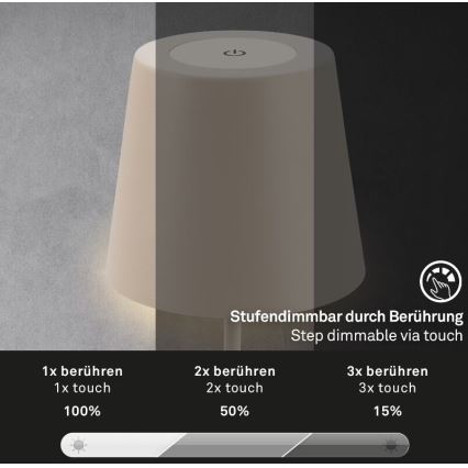 Briloner 7508011 - LED Dimming επαναφορτιζόμενο Εξωτερικού χώρου Επιτραπέζιο φωτιστικό 2σε1 LED/2,5W/5V IP44 μπεζ
