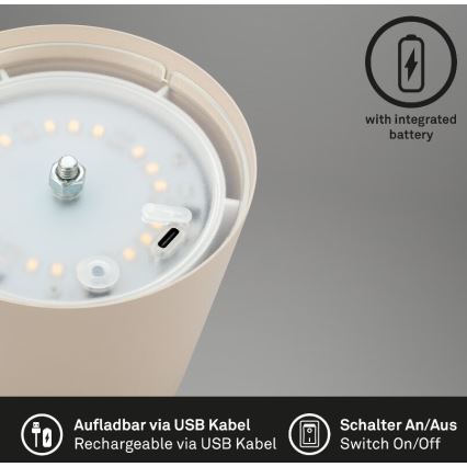 Briloner 7508011 - LED Dimming επαναφορτιζόμενο Εξωτερικού χώρου Επιτραπέζιο φωτιστικό 2σε1 LED/2,5W/5V IP44 μπεζ