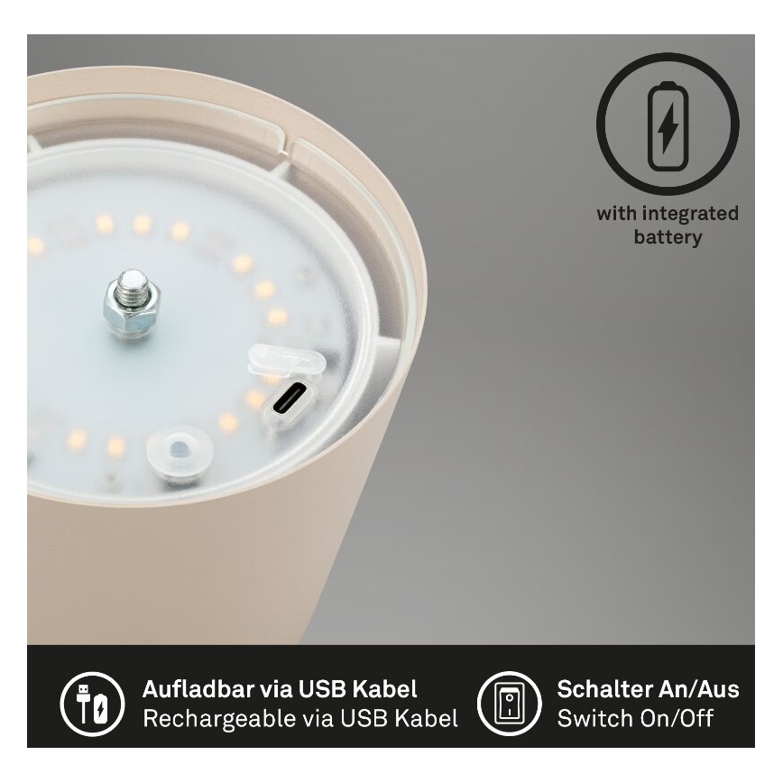 Briloner 7508011 - LED Dimming επαναφορτιζόμενο Εξωτερικού χώρου Επιτραπέζιο φωτιστικό 2σε1 LED/2,5W/5V IP44 μπεζ