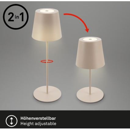 Briloner 7508011 - LED Dimming επαναφορτιζόμενο Εξωτερικού χώρου Επιτραπέζιο φωτιστικό 2σε1 LED/2,5W/5V IP44 μπεζ