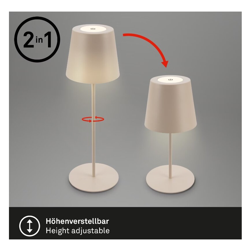 Briloner 7508011 - LED Dimming επαναφορτιζόμενο Εξωτερικού χώρου Επιτραπέζιο φωτιστικό 2σε1 LED/2,5W/5V IP44 μπεζ