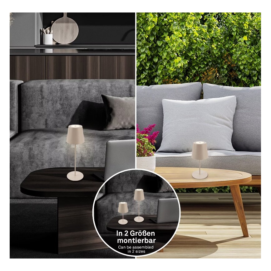Briloner 7508011 - LED Dimming επαναφορτιζόμενο Εξωτερικού χώρου Επιτραπέζιο φωτιστικό 2σε1 LED/2,5W/5V IP44 μπεζ