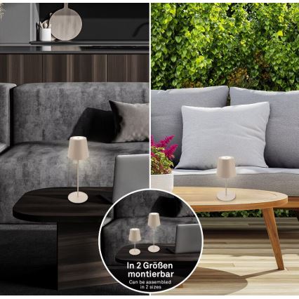 Briloner 7508011 - LED ρυθμιζόμενο επαναφορτιζόμενο επιτραπέζιο φωτιστικό εξωτερικού χώρου 2 σε 1 LED/2,5W/5V IP44 1200 mAh μπεζ