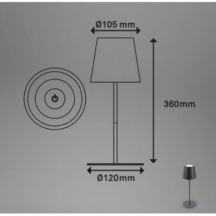 Briloner 7508015 - LED Dimming επαναφορτιζόμενο Εξωτερικού χώρου Επιτραπέζιο φωτιστικό 2σε1 LED/2,5W/5V IP44 ανθρακί