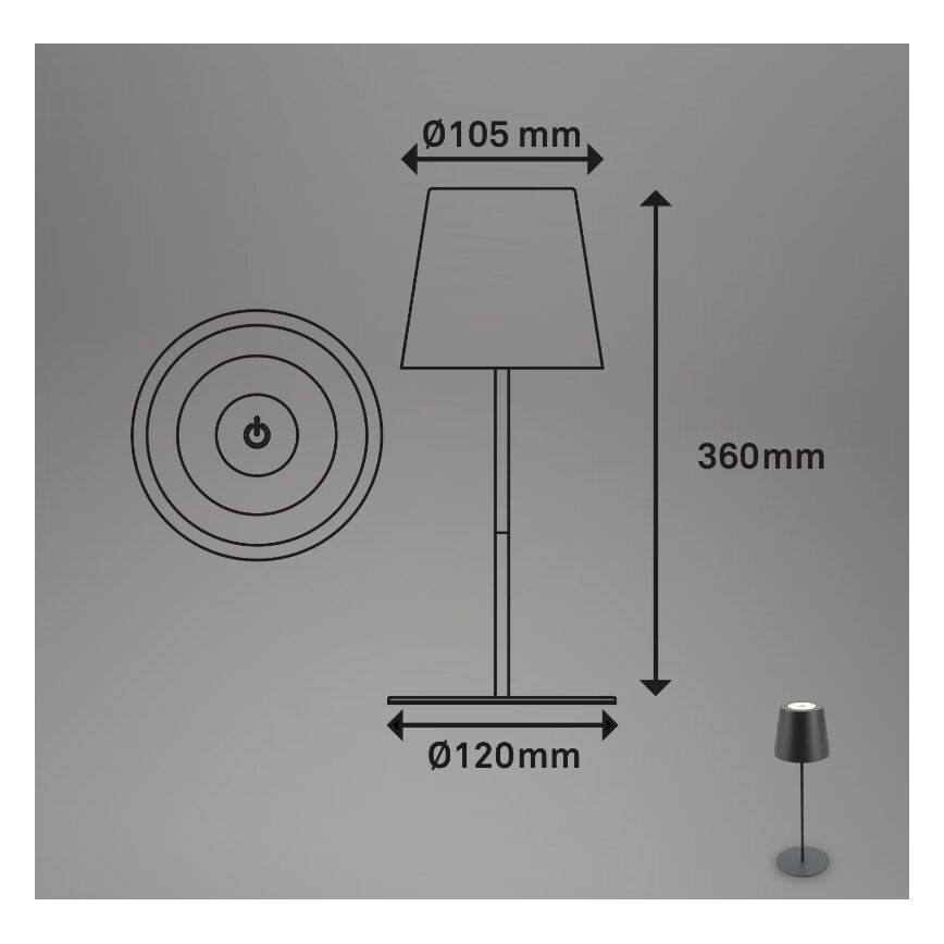 Briloner 7508015 - LED Dimming επαναφορτιζόμενο Εξωτερικού χώρου Επιτραπέζιο φωτιστικό 2σε1 LED/2,5W/5V IP44 ανθρακί