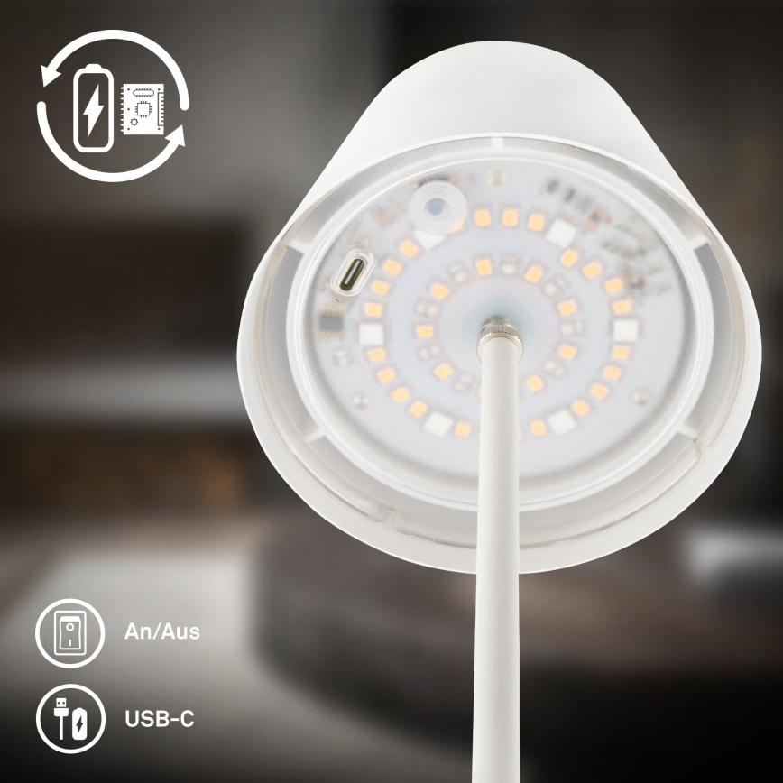 Briloner 7510016 - LED RGBW Ρυθμιζόμενη υπαίθρια επαναφορτιζόμενη επιτραπέζια λάμπα CALIDA LED/2,5W/5V IP44 1200 mAh λευκή