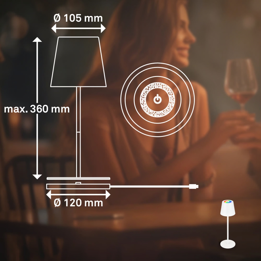 Briloner 7517016 - LED RGBW ρυθμιζόμενη επαναφορτιζόμενη εξωτερική επιτραπέζια λάμπα CILANO LED/3W/5V IP44 2000 mAh λευκή