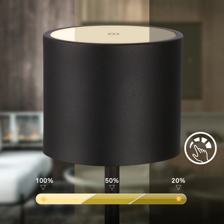 Briloner 7521015 - Ρυθμιζόμενο επαναφορτιζόμενο υπαίθριο επιτραπέζιο φωτιστικό SIGO LED, 2,5W/5V, IP44, 2600 mAh, μαύρο