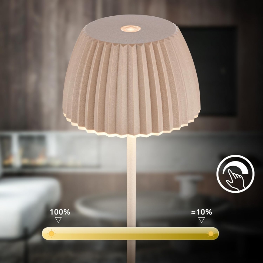 Briloner 7552-011 - LED ρυθμιζόμενο επαναφορτιζόμενο επιτραπέζιο φωτιστικό εξωτερικού χώρου με λειτουργία αφής MINI LED/1,5W/5V IP44 1800 mAh μπεζ