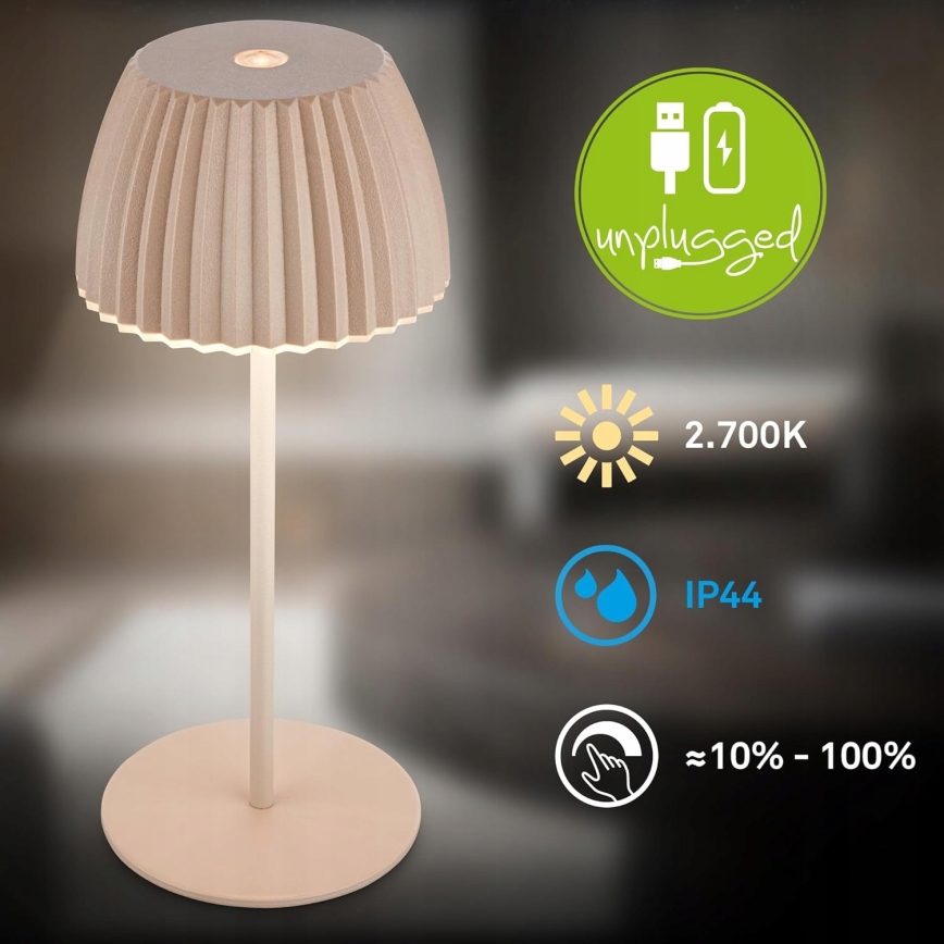 Briloner 7552-011 - LED ρυθμιζόμενο επαναφορτιζόμενο επιτραπέζιο φωτιστικό εξωτερικού χώρου με λειτουργία αφής MINI LED/1,5W/5V IP44 1800 mAh μπεζ