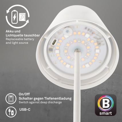 Briloner 7559016 - LED RGB ρυθμιζόμενη επαναφορτιζόμενη εξωτερική επιτραπέζια λάμπα COLORIS LED/3,5W/5V IP44 2000 mAh Wi-Fi Tuya