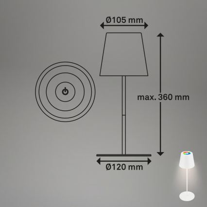 Briloner 7559016 - LED RGB ρυθμιζόμενη επαναφορτιζόμενη εξωτερική επιτραπέζια λάμπα COLORIS LED/3,5W/5V IP44 2000 mAh Wi-Fi Tuya
