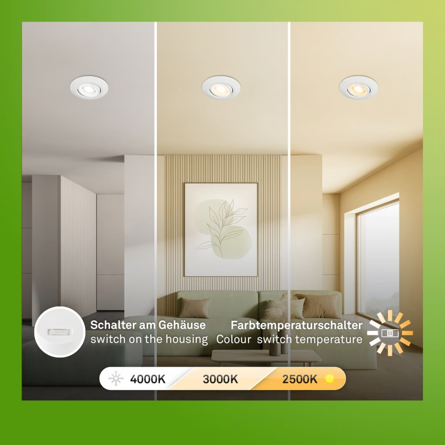 Briloner 7586036 - Σετ 3x LED εντοιχισμένο φωτιστικό οροφής για μπάνιο KLIRA LED/4,9W/230V 2500/3000/4000K IP23 λευκό