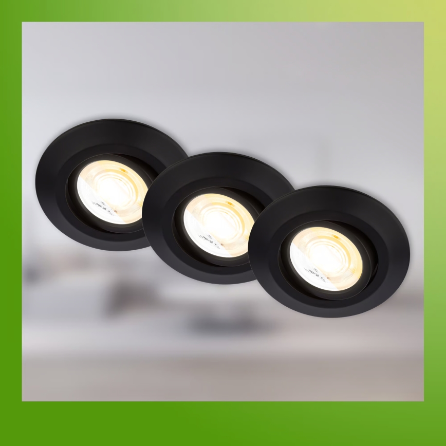 Briloner 7587035 - Σετ 3x ρυθμιζόμενα LED εντοιχισμένα φωτιστικά μπάνιου KLIRA LED/4,9W/230V 2500/3000/4000K IP23 μαύρα