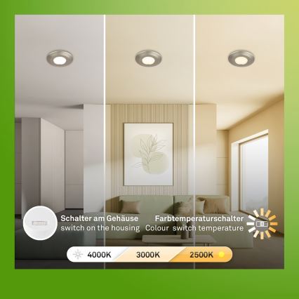 Briloner 7588032 - Σετ 3 τεμ. LED χωνευτό φωτιστικό οροφής μπάνιου KLIRA LED/4,9W/230V 2500/3000/4000K IP44 ματ χρώμιο