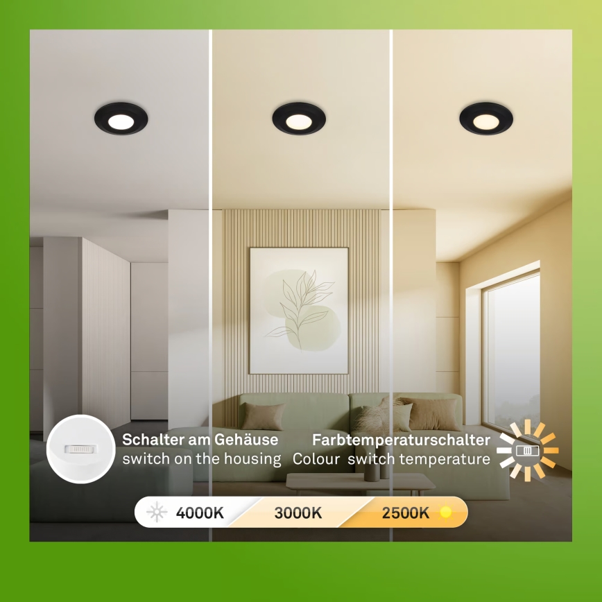 Briloner 7588035 - Σετ 3x χωνευτά LED φωτιστικά οροφής για μπάνιο KLIRA LED/4,9W/230V 2500/3000/4000K IP44 μαύρο