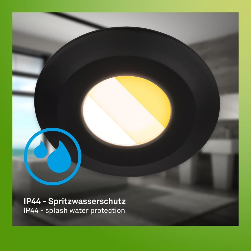 Briloner 7588035 - Σετ 3x χωνευτά LED φωτιστικά οροφής για μπάνιο KLIRA LED/4,9W/230V 2500/3000/4000K IP44 μαύρο