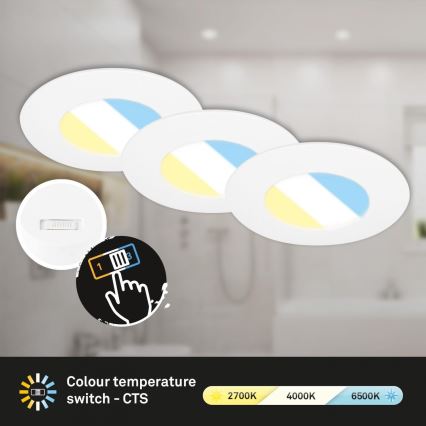 Briloner 7598036 - ΣΕΤ 3x Χωνευτό Φωτιστικό μπάνιου LED LED/4,9W/230V IP44 2700/4000/6500K λευκό