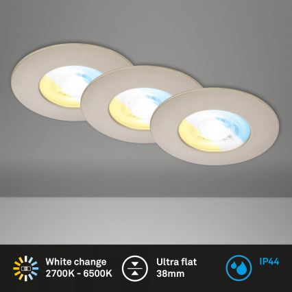 Briloner 7605032 - ΣΕΤ 3xLED χωνευτά φωτιστικά μπάνιου 3xLED/4,9W/230V 2700/4000/6500K IP44 ματ χρώμιο