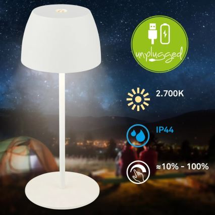 Briloner - LED ρυθμιζόμενο, επαναφορτιζόμενο, με έλεγχο αφής επιτραπέζιο φωτιστικό εξωτερικού χώρου MINI LED/2,5W/5V IP44 1800 mAh λευκό