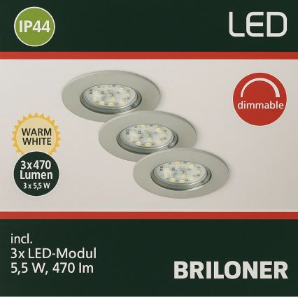 Briloner - Σετ 3x LED Ρυθμιζόμενα Φωτιστικά Οροφής για Μπάνιο LED/5,5W/230V IP44