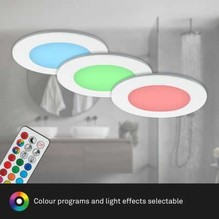Briloner - Σετ 3x RGBW LED Ρυθμιζόμενα φωτιστικά οροφής για μπάνιο LED/4,8W/230V 3000-6500K IP65 + τηλεχειριστήριο