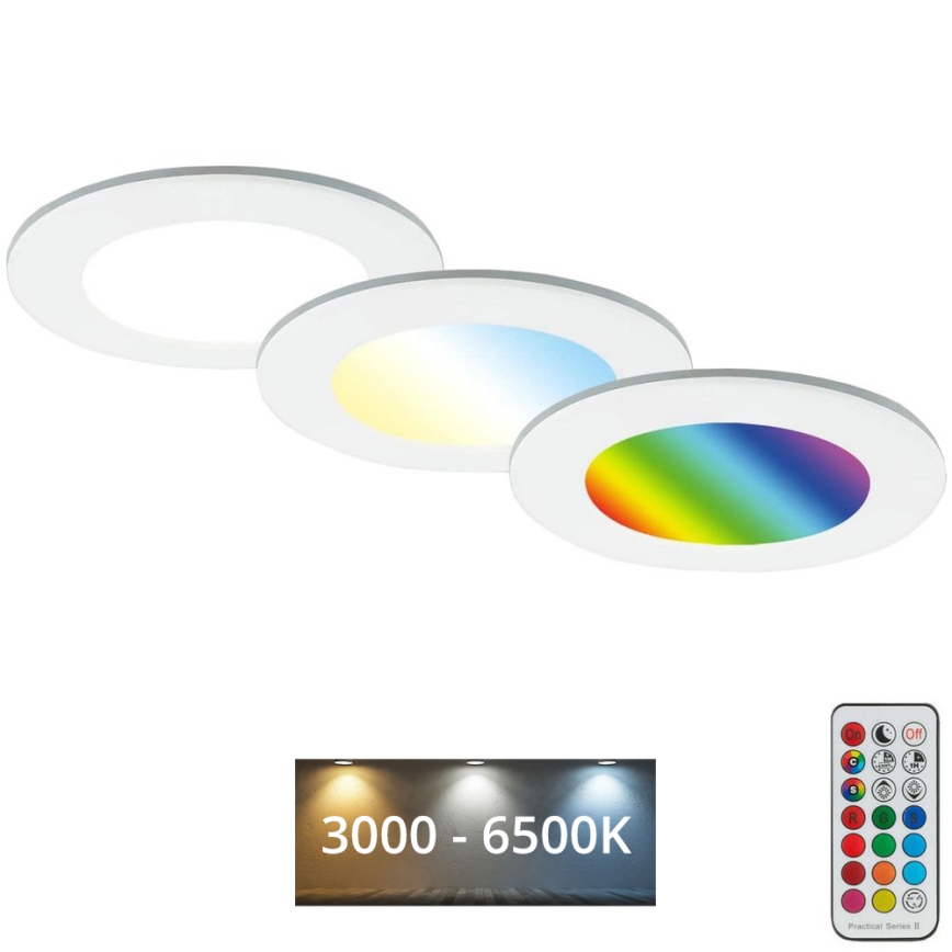 Briloner - Σετ 3x RGBW LED Ρυθμιζόμενα φωτιστικά οροφής για μπάνιο LED/4,8W/230V 3000-6500K IP65 + τηλεχειριστήριο